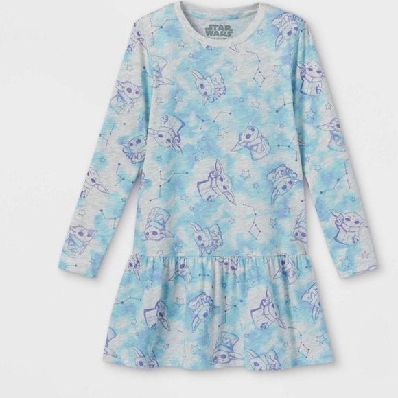 Disney Other - NWT Girls Star Wars Mandalorian  Baby Yoda Dress  Small 6-6X constellation blue